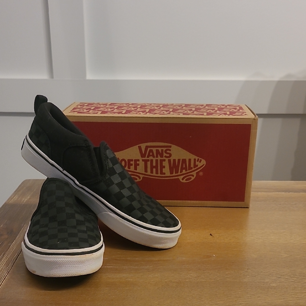 Vans Black and Gray Checkered Slip-On Sneakers Kids